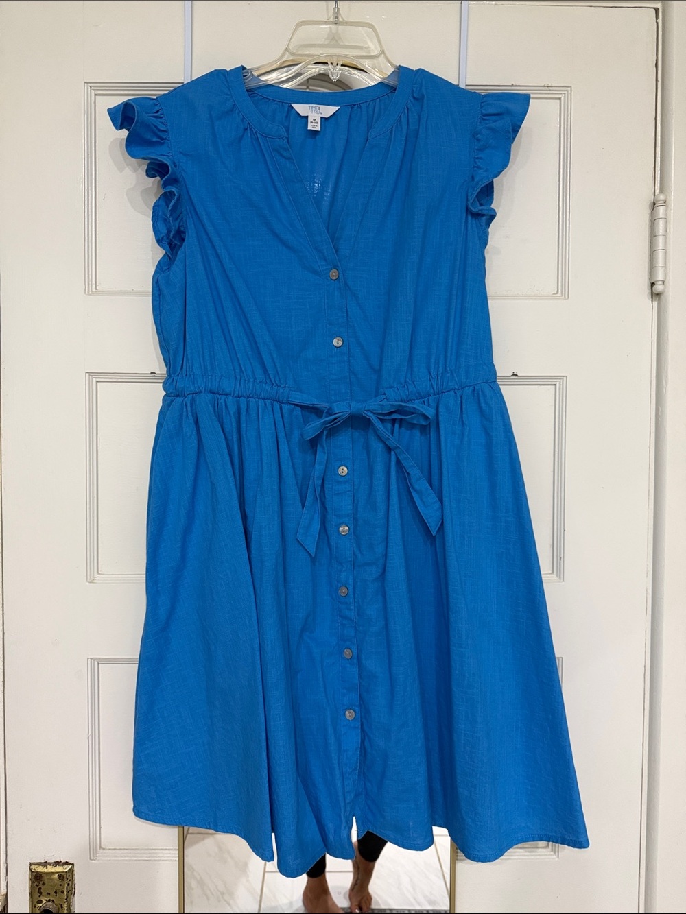 Gorgeous blue linen flutter sleeve dress